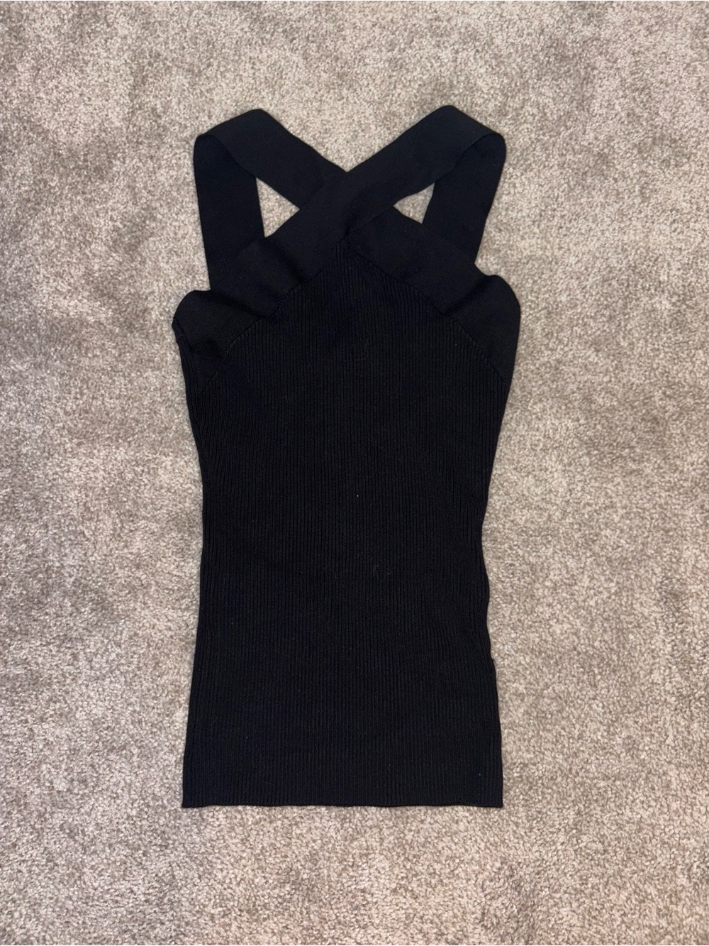Lauren James Black Cross-Strap Ribbed Tank